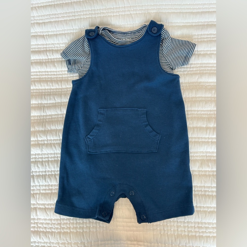 Carter's Baby Boy Blue Romper and Short Sleeve Stripe Bodysuit Size 18 Mos